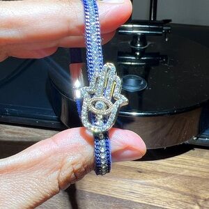 Hamsa Hand Crystal Accent Bracelet - Blue